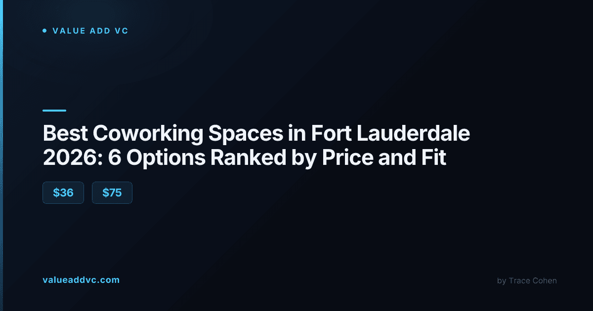Open coworking office with desks, laptops, and natural light typical of a downtown Fort Lauderdale shared workspace
