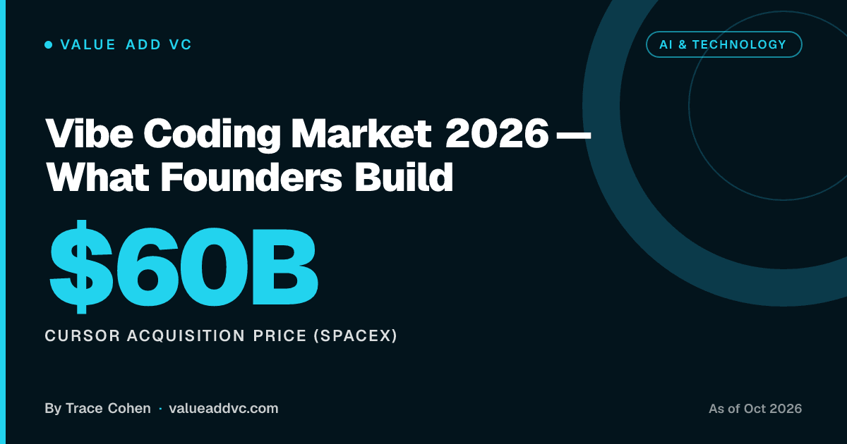 Vibe Coding Market 2026 โ What Founders Build. Cursor acquisition price (SpaceX): $60B (as of October 2026). Value Add VC card by Trace Cohen